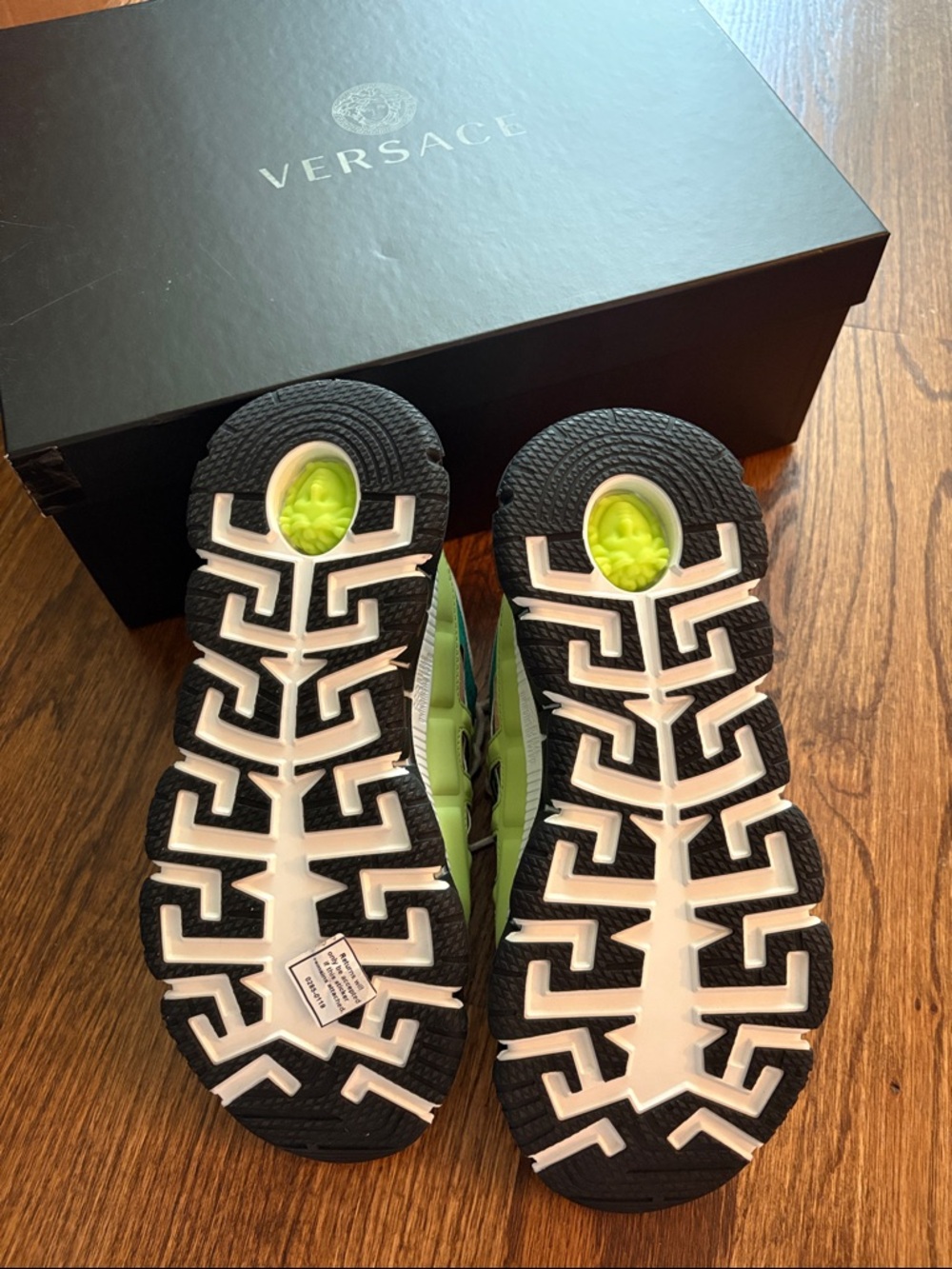 Versace Lime Green Teal Pink Greek Key Sneakers NWT dust bag and box - Picture 8 of 10
